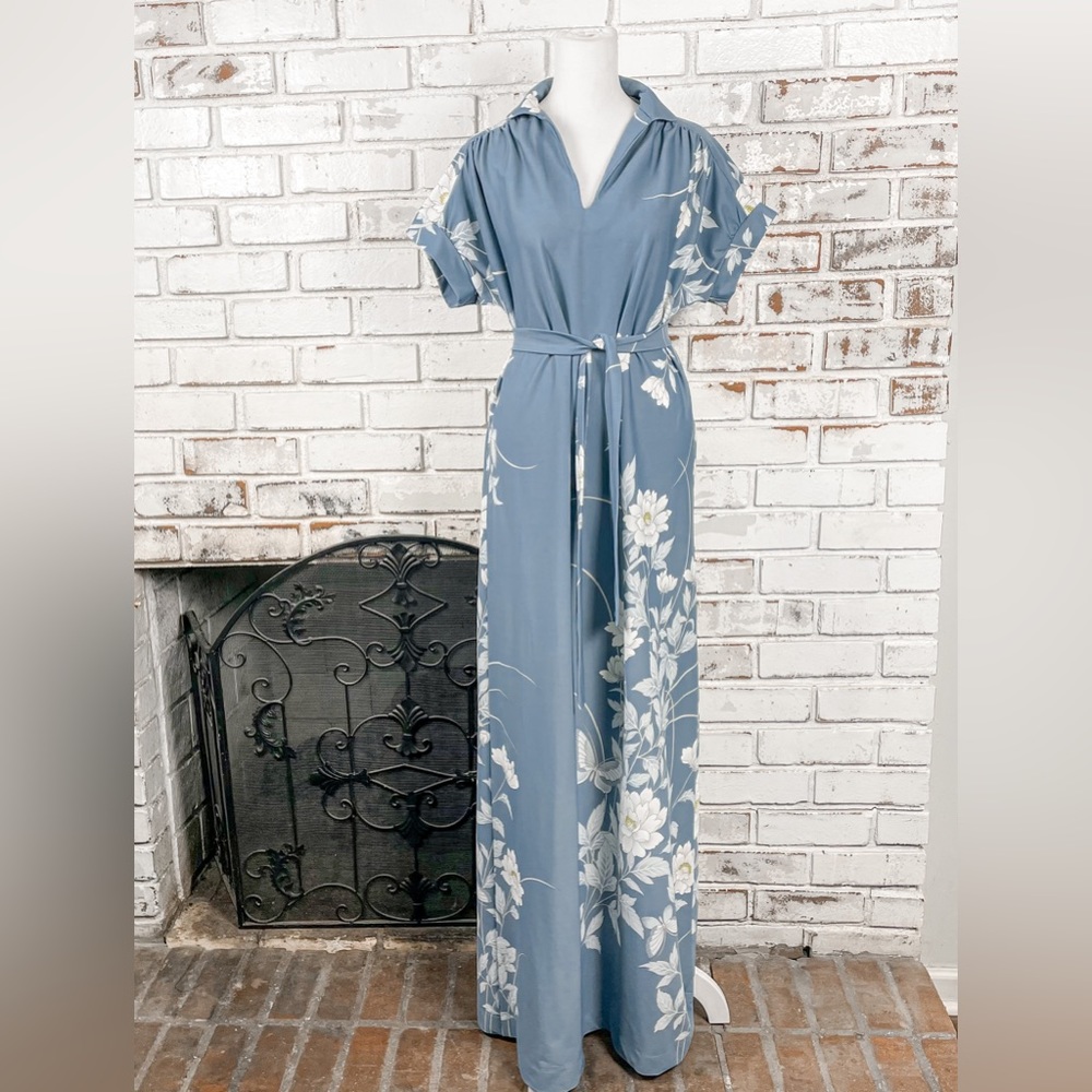 Vintage Blue Floral Maxi Dress